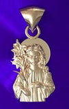 Solid 14K Rose Gold Religious Virgin Mary Mother of God Lily Charm Pendant