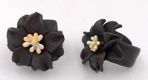 Handmade Dark Brown Leather Lily Flower Vintage Ring - 3 cm - Adjustable