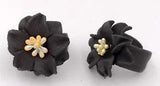 Handmade Dark Brown Leather Lily Flower Vintage Ring - 3 cm - Adjustable