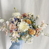 Spring Colors Bouquets with wild pink, blue and yellow flowers, colorful bridal bouquets, silk bridal bouquet, bride bouquet summer  bouquet