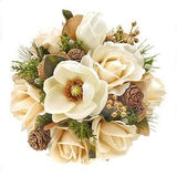 Real Touch Artificial Ivory Roses Magnolia Gold Bridal Bridesmaid Cascade Bouquets Prom Bouquet Wedding Flowers Centerpieces Arrangement