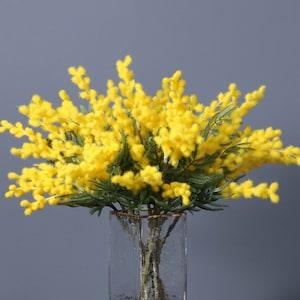 Fake Acacia Spray With Leaves, Artificial Flower Crafts, Rustic Home Floral Decor, Wedding Bouquet Filler, for Party Arrangement Centerpiece