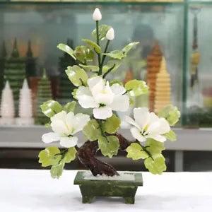 Natural Chinese Jade 3 Pure White Peony Flower Bonsai Flowering Feng Shui Decor