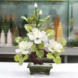 Natural Chinese Jade 3 Pure White Peony Flower Bonsai Flowering Feng Shui Decor