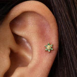 18G/16G Tiny Emerald Sunflower Internally Threaded Labret ? Flat Back Earring ? Tragus Stud ? Flat Back ? Helix Stud ? Cartilage Stud