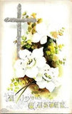 Vintage Postcard A Joyous Easter with Cross Lily Flowers Embossed 1912