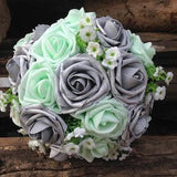 Mint Flower Wedding Bouquet, Bridal Bouquet, Mint Rose Bouquet, Artificial Silver Flower Bouquet, Fake Flower Bridesmaids Bouquet DJ-11