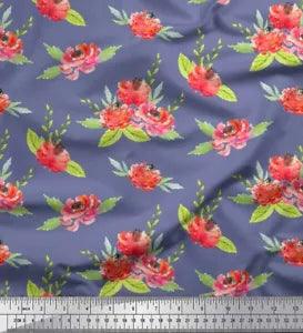 Soimoi Purple Velvet Fabric Leaves & Peony Floral Decor Fabric Printed-zth