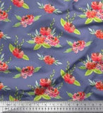 Soimoi Purple Velvet Fabric Leaves & Peony Floral Decor Fabric Printed-zth