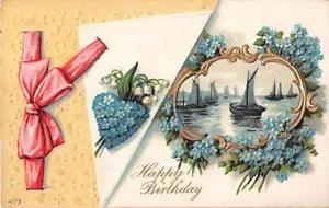 1912 Birthday PC-Forget-Me-Nots Around a Sailboat Scene-Lily of the Valley