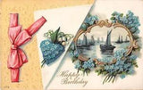 1912 Birthday PC-Forget-Me-Nots Around a Sailboat Scene-Lily of the Valley
