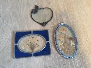 VTG Framed Dried Flowers Under Glass Window Sun Catcher 3 *CQ