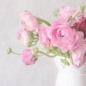 Ranunculus Photography- Pink Flowers Photo, Pink Floral Bouquet Print, Pink Ranunculus, Feminine Decor, Floral Wall Art, Still Life Art