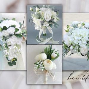 White rose bridal bouquet, Eucalyptus bridal bouquet,Bridal bouquet set,Wedding bouquet cascade,Wedding bouquet white green,Bouquet greenery
