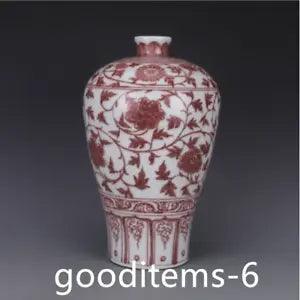 13.7"China Porcelain Ming dynasty Yongle underglaze red peony flower plum vase