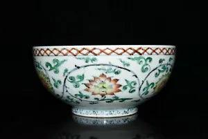 8.1" china antique ming dynasty hongwu mark porcelain peony flower pattern bowl