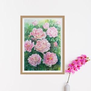 Delicate flowers original watercolor painting, Pink peonies large painting as a gift, Flower painting for inspiration and for wall decor