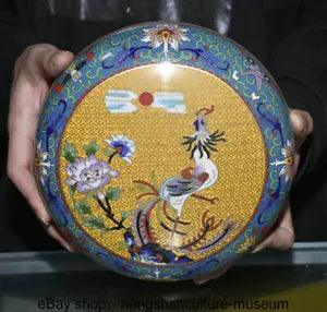 7.6"" Ancient China Enamel Partition Bronze Dynasty Peony Flower Bird Jewelry Box