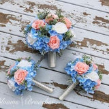 Wedding Bouquet, Wedding Flowers, blue peach ivory bouquets, hydrangea Bridal bouquet, flowers for  destination wedding, hydrangeas, roses