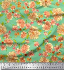 Soimoi Cotton Poplin Fabric Leaves & Peony Floral Fabric Prints-yjY