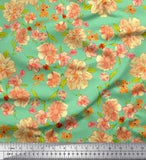 Soimoi Cotton Poplin Fabric Leaves & Peony Floral Fabric Prints-yjY
