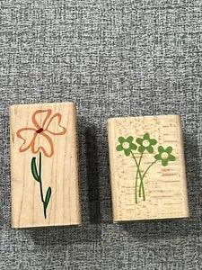 Day Lily Hampton Art Stamps Wood Rubber Stamp Inkadinkado Daisys Lot of 2