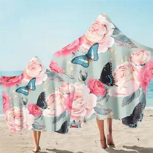 Peony Flower Butterfly Adult Kids Hooded Beach Towel Pool Swim Surf Holiday Gift