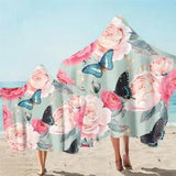 Peony Flower Butterfly Adult Kids Hooded Beach Towel Pool Swim Surf Holiday Gift