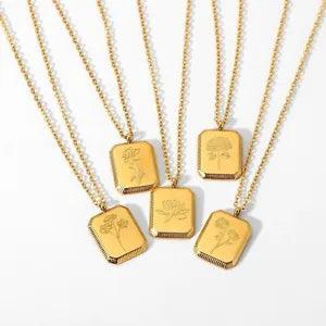 18K Gold Flower Month Pendant, Gold Birth Flower Pendant, Gold Flower Necklace