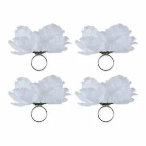 DII Modern Polyester Fabric Peony Flower Napkin Rings in White (Set of 4)