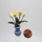 Dollhouse Miniature Yellow Tiger Lilies in Blue Vase F2015