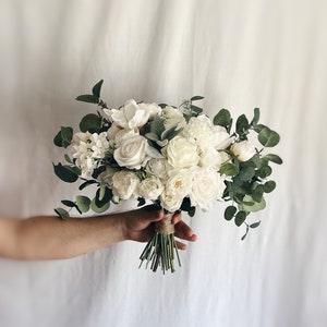 White faux bridal bouquet, fake bouquet, bridesmaid bouquet, eucalyptus bridal bouquets, white green bouquet, Wedding bouquet