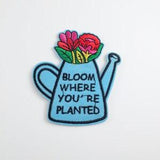 Bloom Where You Are Planted Iron-on Patch, Gardener's Badge, Watering Can Motif, DIY Gift Idea Patches for Denim Clothes Bags Trainers