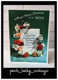 Vintage 1960's Wife Birthday Carnation Flowers UNUSED Greeting Card (EB4135)