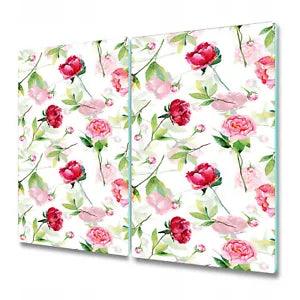 Glass Cutting Board Worktop Saver Red rose Peonies Peony Colourful flowers