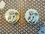 Enamel Earrings Vtg 80s Floral Gilt Enamel White Pink Green Rose Lily Clip-on