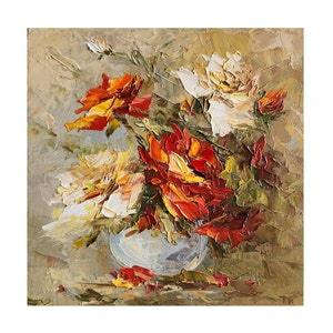 Original Rose Painting,Flower Bouquet, Floral Impasto,Oil Impasto,Small Painting,Flower Art,Nursery Wall Art, 10 by 10 inches