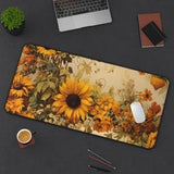 Vintage Sunflower Pattern Desk Mat | Floral Extended Mouse Pad | Office Accessories