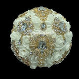 Ivory Gold Bouquet l Real Touch Rose Brooch Bridal Bouquet l Bridesmaids Bouquet l Wedding l Quinceanera Bouquet l Corsage l Boutonniere