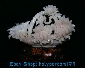 14.4" China Natural Pink Xiu Jade Carving Peony Flower Basket Skep ???Bai Jian???