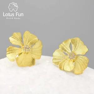 2022 Real 925 Sterling Silver Natural Zircon Peony Flower Stud Earrings 18K Gold