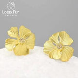 2022 Real 925 Sterling Silver Natural Zircon Peony Flower Stud Earrings 18K Gold