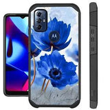 FUSION Case For Motorola Moto G Play 2023 Hybrid Phone Cover PEONY BLUE FLOWER