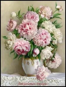 Peony Flowers III - Counted Cross Stitch Patterns - Color & BW Symbols