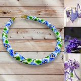 Handmade Violet flowers Bead Crochet Necklace - blue Floral Crochet rope - bead crochet lariat - white bridal beaded jewelry - women gift