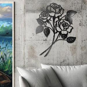 Black Rose Iron Metal Wall Art, Hanging Black Painted Wall Art, Comes in Two Sizes Medium or Large, Artistic Flower Cut Out Decoration