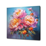 Pink Peony Flowers Bouquet Oil Painting Style Canvas Print, Modern Floral Print, Botanical Art Picture Wall Hanging, Bright Floral Prints