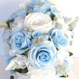 Wedding Bouquet, 17-piece Bridal Cascade bouquet set, Light BLUE, ice blue, SILVER, Wedding Silk Flower, Bridesmaid bouquet "RosesandDreams"
