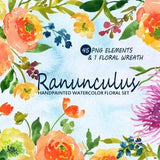 Watercolour Floral Clipart. Handmade, watercolour clipart, wedding diy elements, Roses - Ranunculus