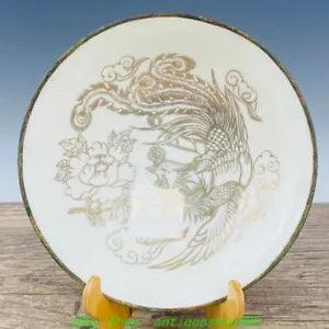 9'' Old Chinese Song Dynasty Ding Kiln Porcelain Gilt Phoenix Peony Flower Bowl